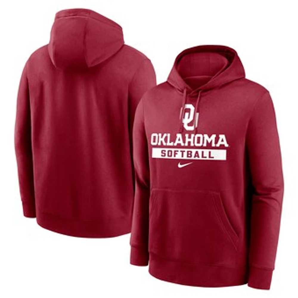 Men's Nike  Crimson Oklahoma Sooners Softball Stack Club Fleece Pullover Hoodie