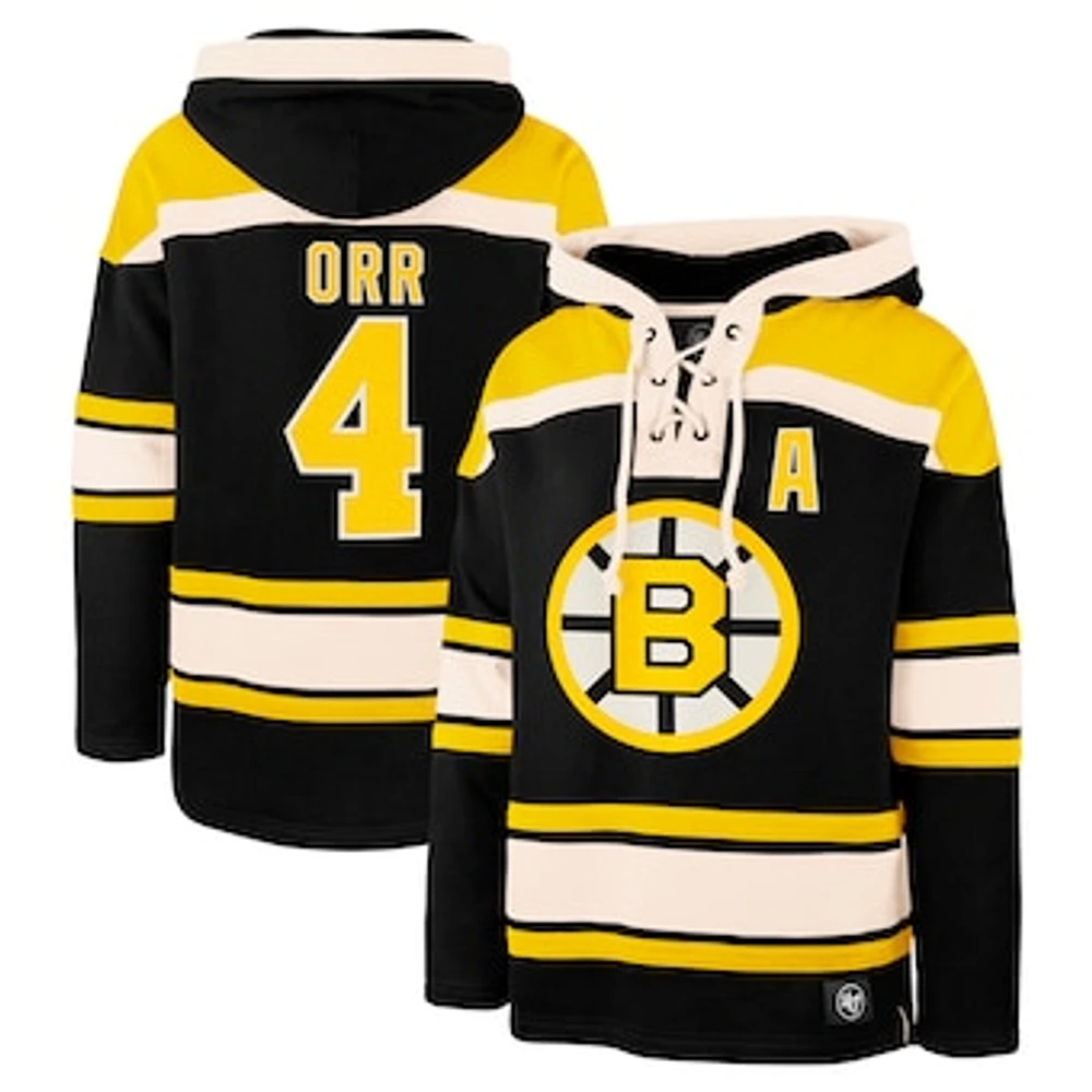 Men's '47 Bobby Orr Black Boston Bruins Retired Player Name & Number Lacer Pullover Hoodie