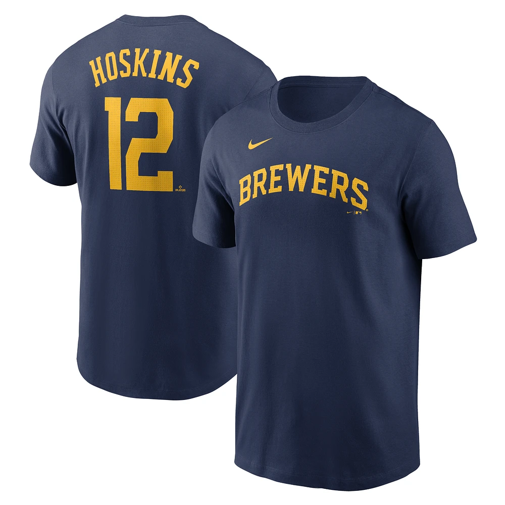 Men's Nike Rhys Hoskins Navy Milwaukee Brewers Fuse Name & Number T-Shirt