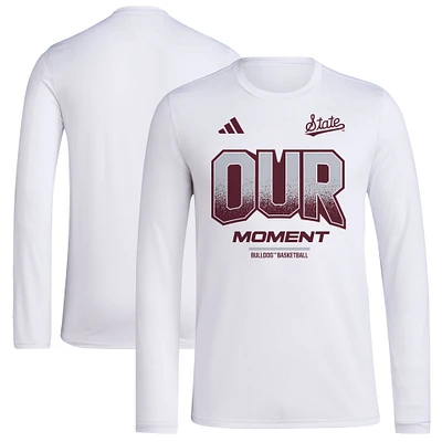 Unisex adidas  White Mississippi State Bulldogs 2024 On-Court Bench Our Moment Long Sleeve T-Shirt