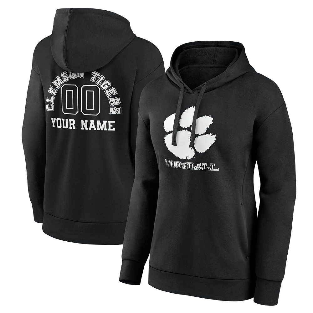Women's Black Clemson Tigers Personalized Name & Number Monochrome Pullover Hoodie