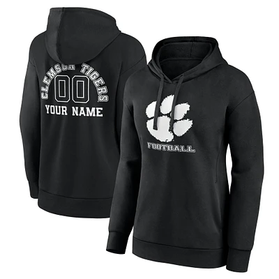 Women's Black Clemson Tigers Personalized Name & Number Monochrome Pullover Hoodie