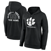 Women's Black Clemson Tigers Personalized Name & Number Monochrome Pullover Hoodie