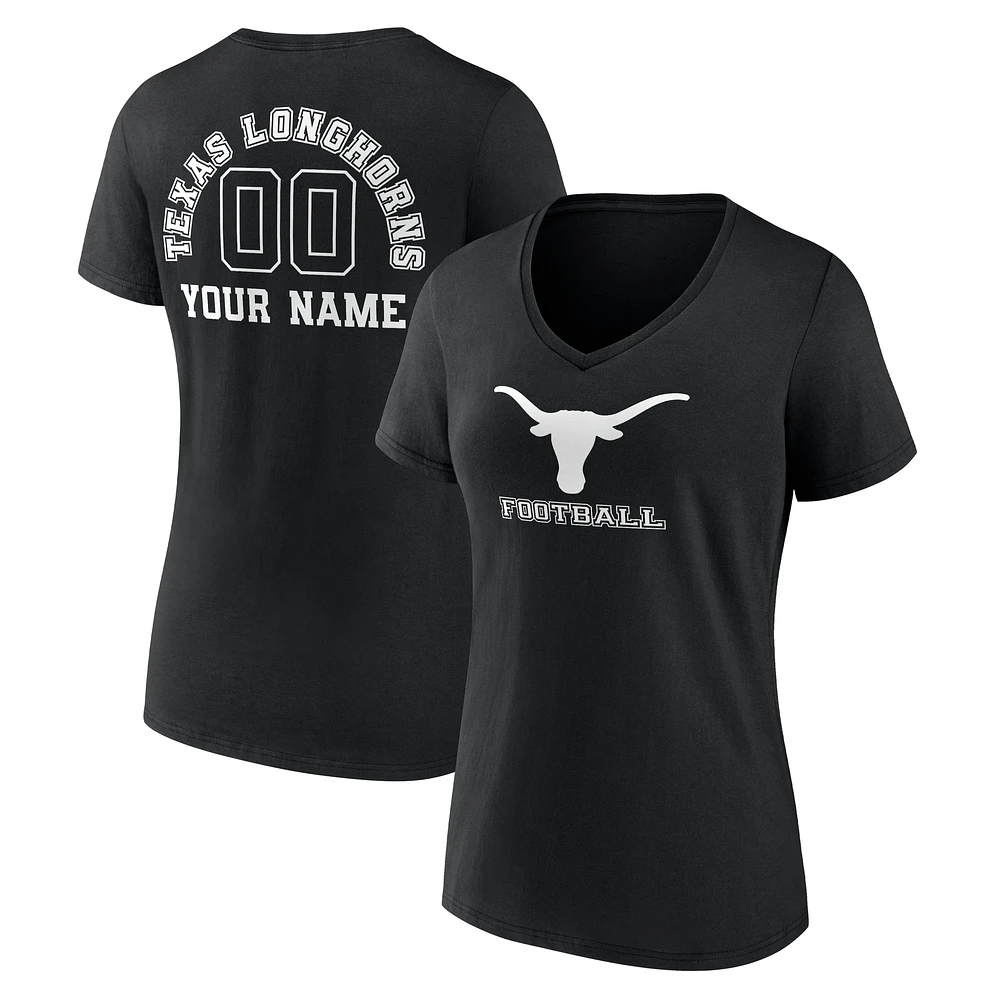 Women's Black Texas Longhorns Personalized Name & Number Monochrome V-Neck T-Shirt