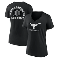 Women's Black Texas Longhorns Personalized Name & Number Monochrome V-Neck T-Shirt
