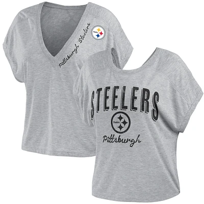 Women's WEAR by Erin Andrews Heather Gray Pittsburgh Steelers Reversible T-Shirt