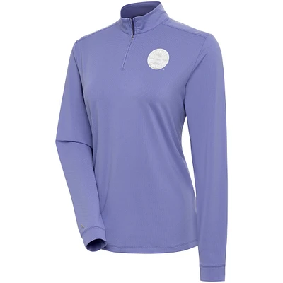 Women's Antigua Heather Purple Boston Bruins White Logo Finish Quarter-Zip Top