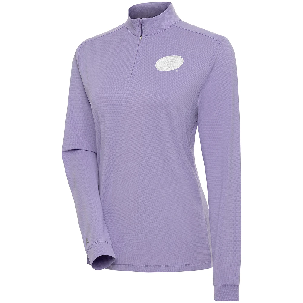 Women's Antigua Purple Carolina Hurricanes White Logo Finish Quarter-Zip Top