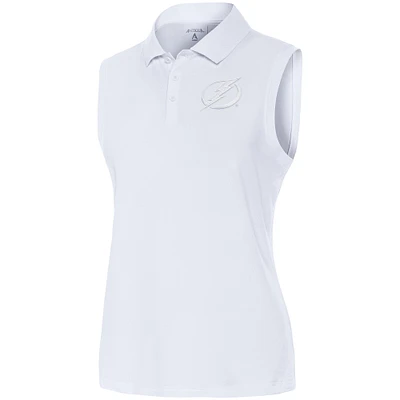 Women's Antigua White Tampa Bay Lightning Logo Sleeveless Recap Polo
