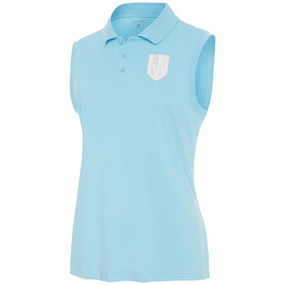 Women's Antigua Powder Blue Vegas Golden Knights White Logo Sleeveless Recap Polo
