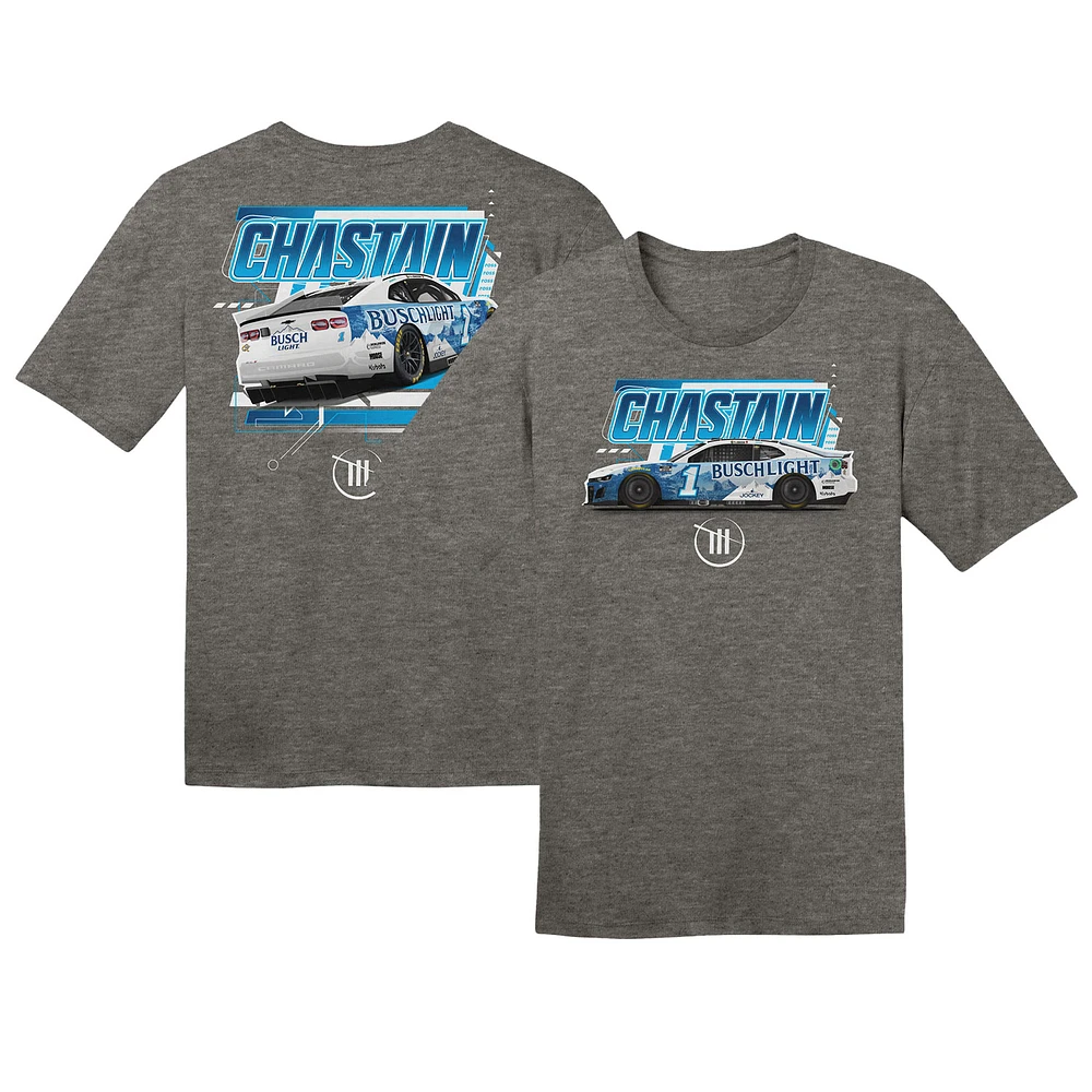 Men's Trackhouse Racing Team Collection  Heather Charcoal Ross Chastain Busch Light Car T-Shirt