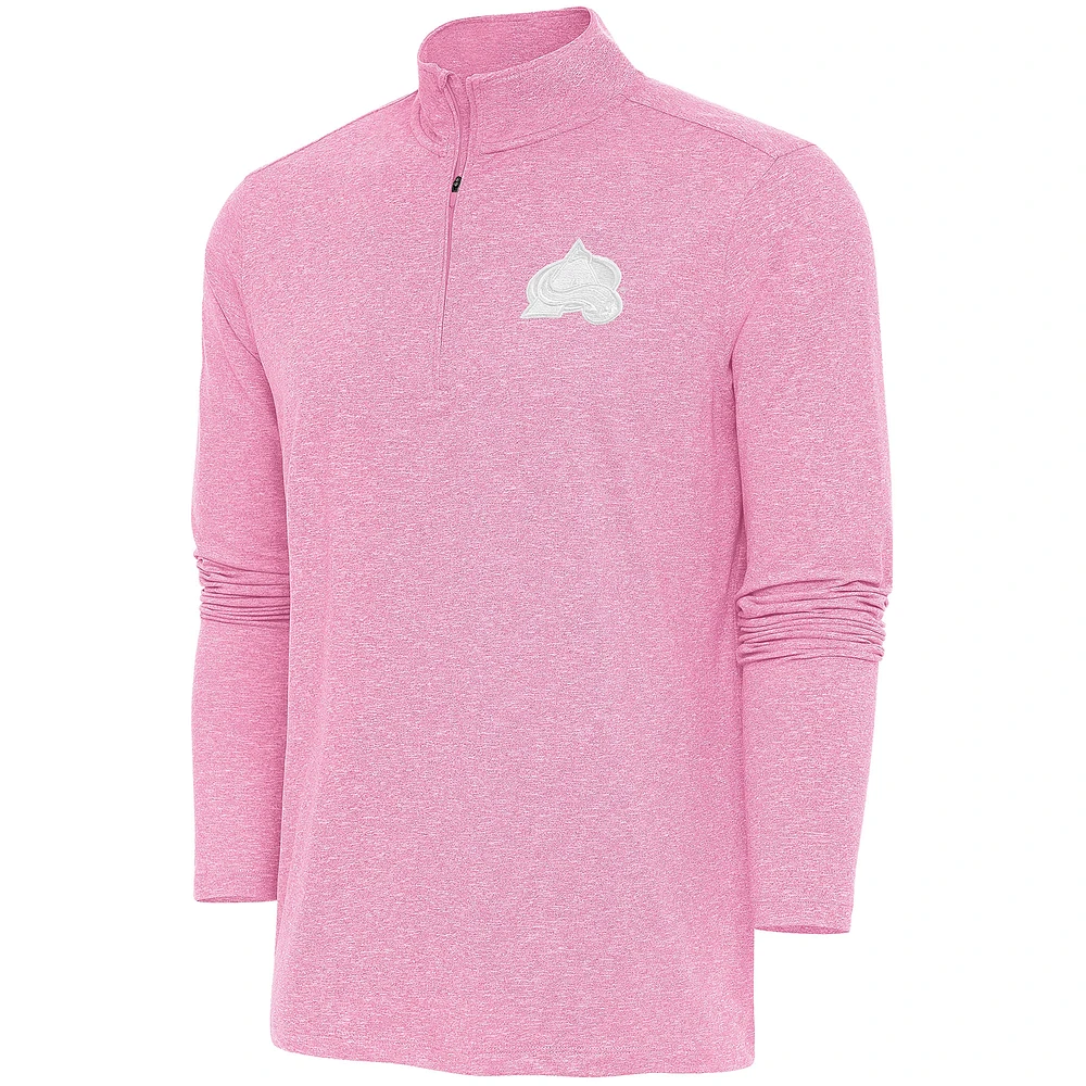 Men's Antigua Pink Colorado Avalanche White Logo Hunk Quarter-Zip Pullover