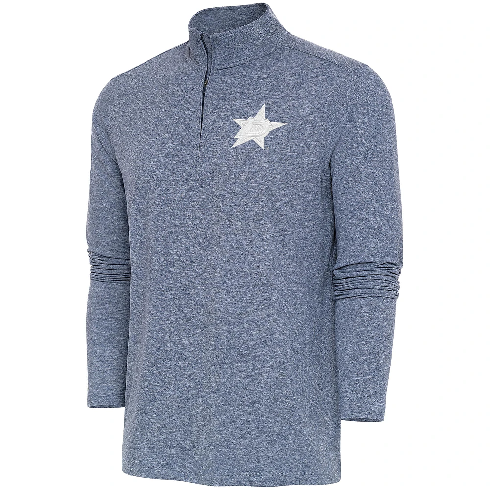 Men's Antigua Heather Navy Dallas Stars White Logo Hunk Quarter-Zip Pullover