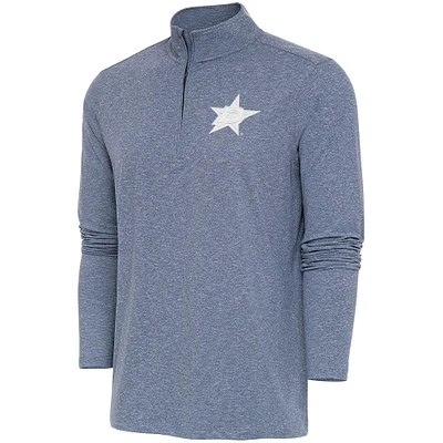 Men's Antigua  Heather Navy Dallas Stars White Logo Hunk Quarter-Zip Pullover