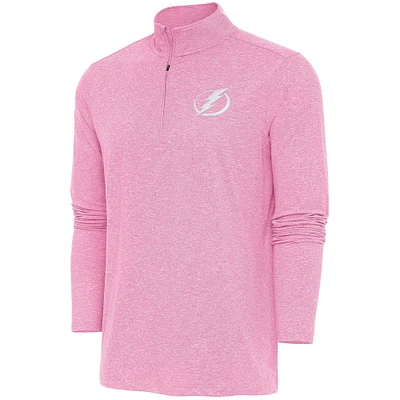 Men's Antigua  Pink Tampa Bay Lightning White Logo Hunk Quarter-Zip Pullover