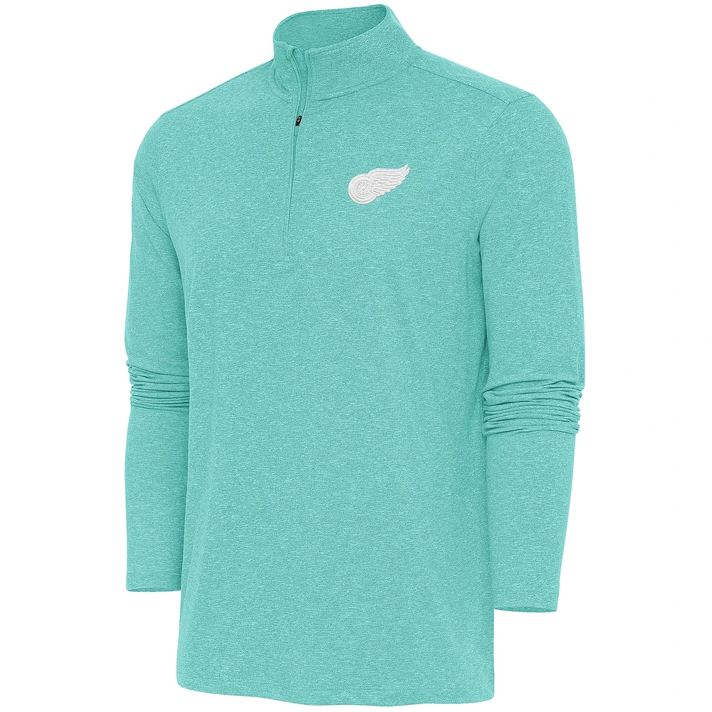Men's Antigua Mint Detroit Red Wings White Logo Hunk Quarter-Zip Pullover