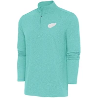 Men's Antigua  Mint Detroit Red Wings White Logo Hunk Quarter-Zip Pullover