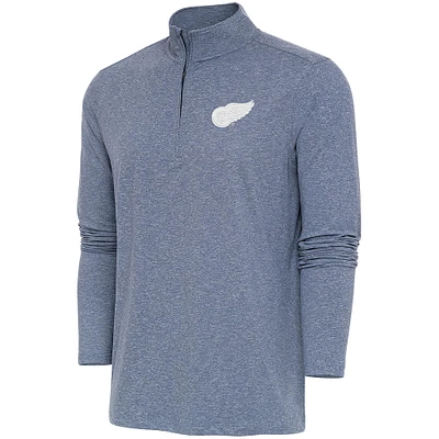 Men's Antigua  Heather Navy Detroit Red Wings White Logo Hunk Quarter-Zip Pullover