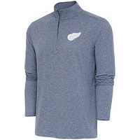 Men's Antigua  Heather Navy Detroit Red Wings White Logo Hunk Quarter-Zip Pullover