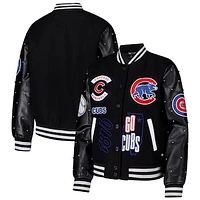 Women's The Wild Collective Black Chicago Cubs Full-Snap Varsity Jacket