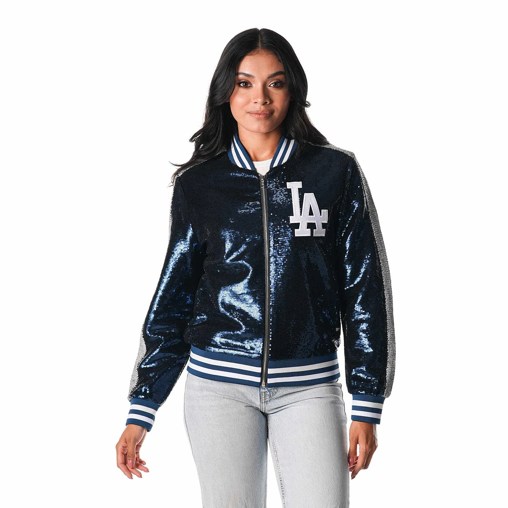 Women's The Wild Collective  Blue Los Angeles Dodgers Sequin Full-Zip Bomber Jacket