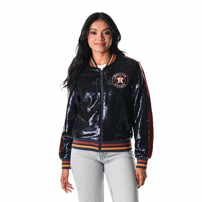 Women's The Wild Collective  Navy Houston Astros Sequin Full-Zip Bomber Jacket