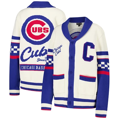 Women's The Wild Collective Cream Chicago Cubs Jacquard Full-Button Sweater