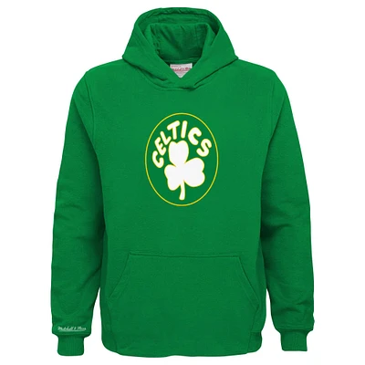 Youth Mitchell & Ness Kelly Green Boston Celtics Hardwood Classics Retro Logo Pullover Hoodie