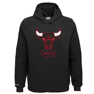 Youth Mitchell & Ness Black Chicago Bulls Hardwood Classics Retro Logo Pullover Hoodie