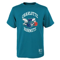 Youth Mitchell & Ness Teal Charlotte Hornets Hardwood Classics Retro Logo T-Shirt