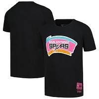 Youth Mitchell & Ness Black San Antonio Spurs Hardwood Classics Retro Logo T-Shirt