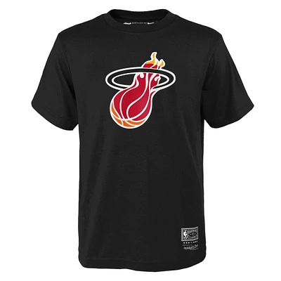Youth Mitchell & Ness Black Miami Heat Hardwood Classics Retro Logo T-Shirt