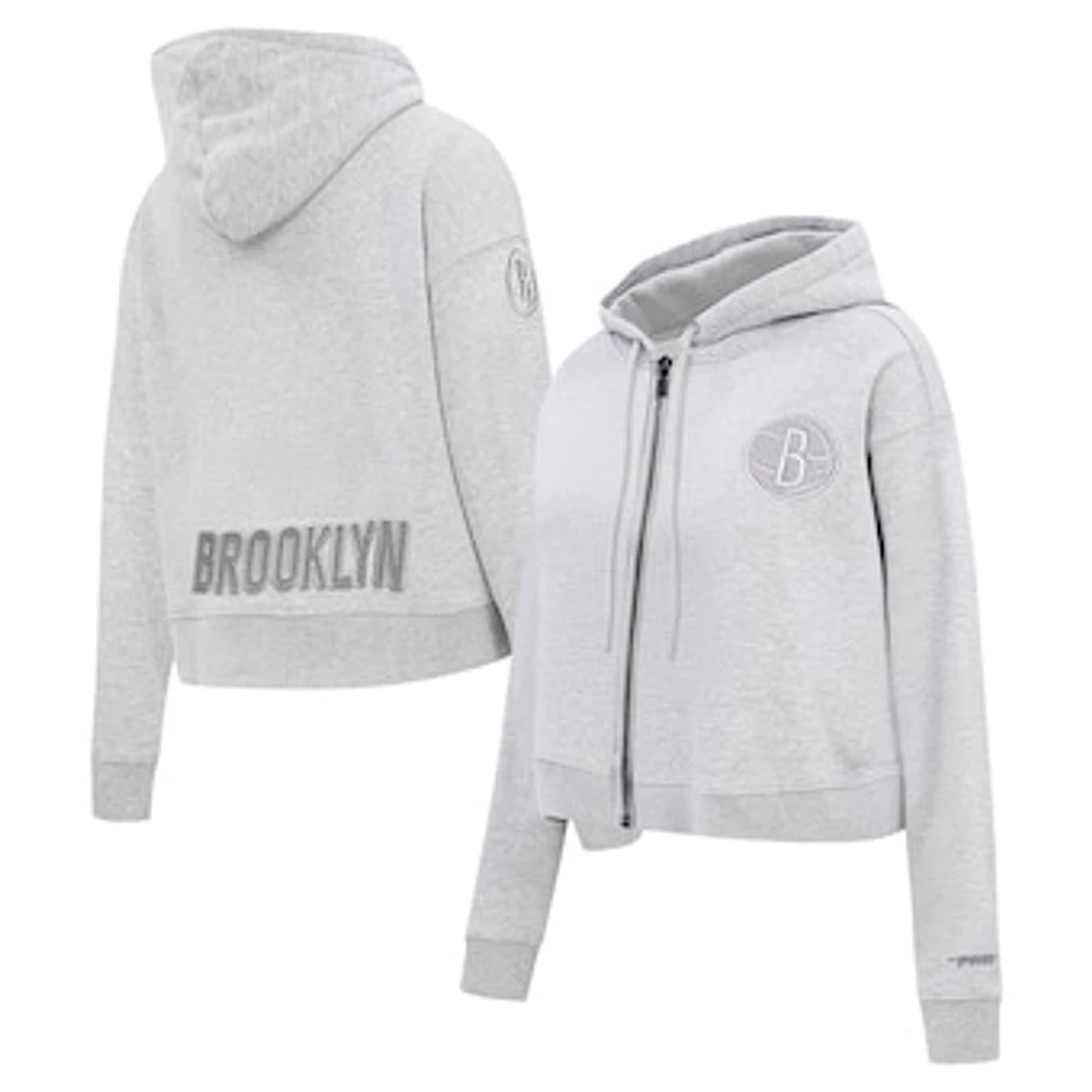 Women's Pro Standard Heather Gray Brooklyn Nets Triple Tonal Full-Zip Hoodie