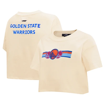 Women's Pro Standard Cream Golden State Warriors Retro Striper SJ Cropped Boxy T-Shirt