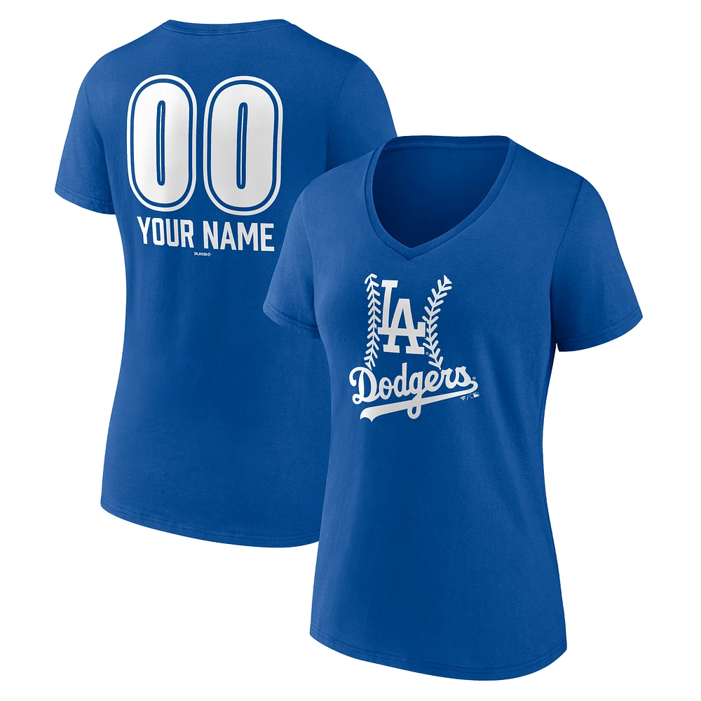 Women's  Royal Los Angeles Dodgers Personalized Name & Number Fastball V-Neck T-Shirt