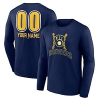 Men's  Navy Milwaukee Brewers Personalized Name & Number Fastball Long Sleeve T-Shirt