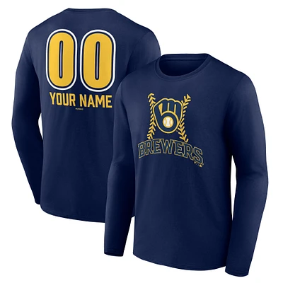 Men's  Navy Milwaukee Brewers Personalized Name & Number Fastball Long Sleeve T-Shirt