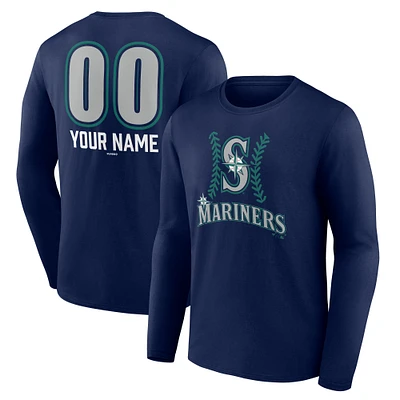 Men's  Navy Seattle Mariners Personalized Name & Number Fastball Long Sleeve T-Shirt