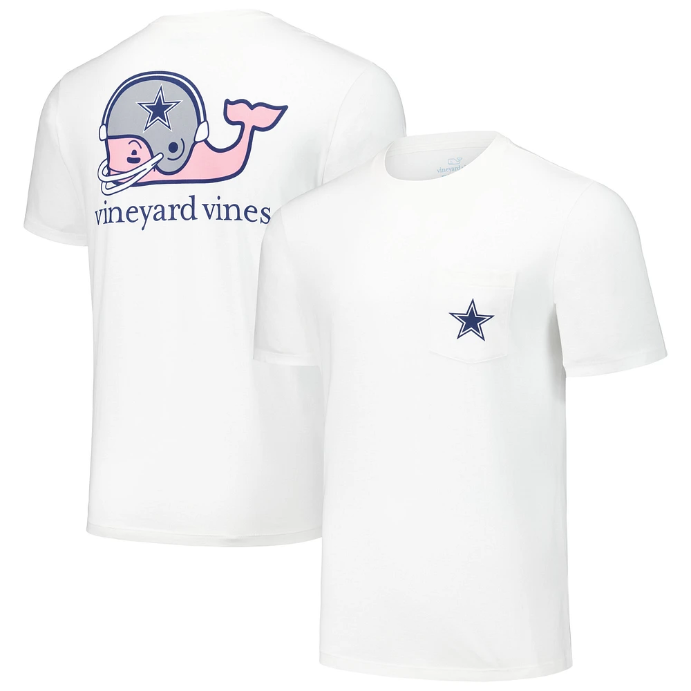 Men's Vineyard Vines White Dallas Cowboys Throwback Helmet Pocket T-Shirt