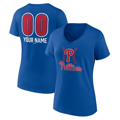 Women's  Royal Philadelphia Phillies Personalized Name & Number Fastball V-Neck T-Shirt