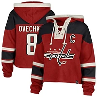 Women's '47 Alexander Ovechkin Red Washington Capitals Superior Lacer Cropped Pullover Hoodie