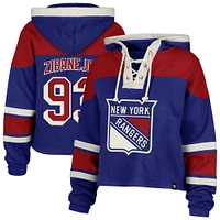 Women's '47 Mika Zibanejad Blue New York Rangers Superior Lacer Cropped Pullover Hoodie