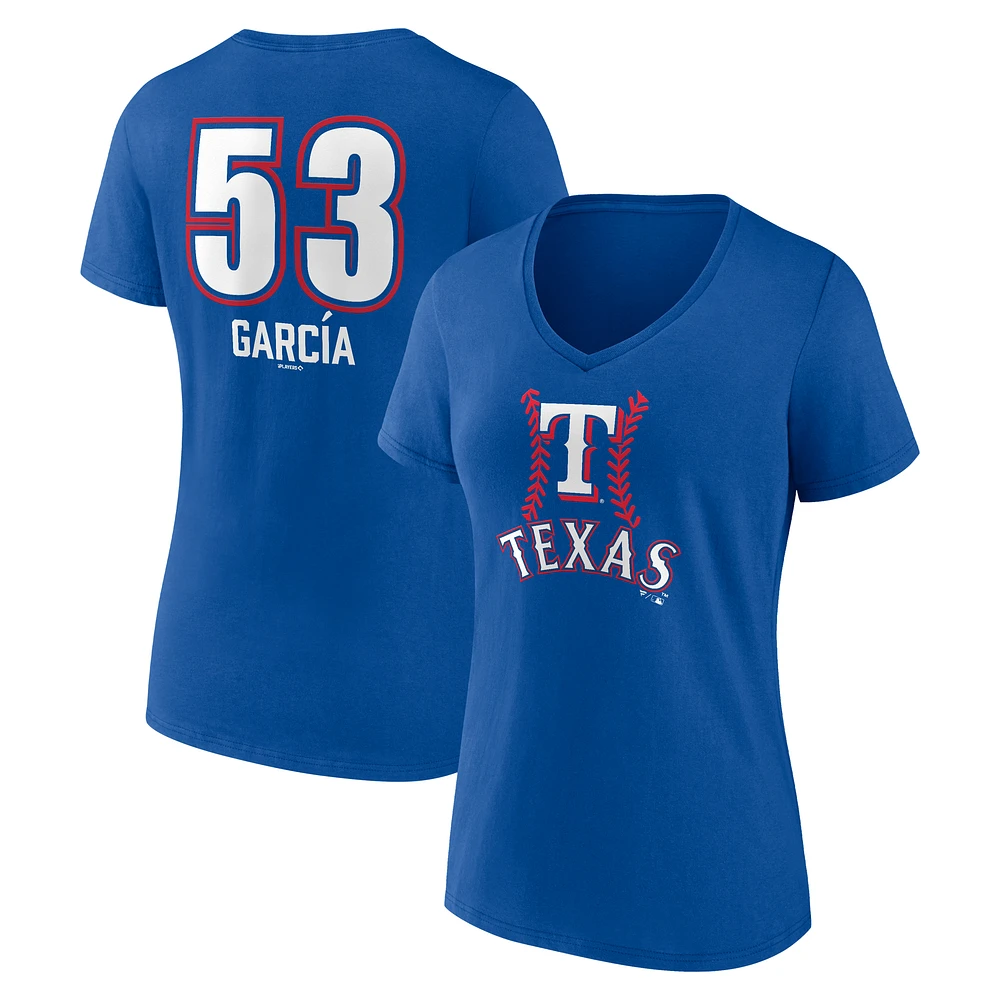 Women's Adolis Garcia Royal Texas Rangers Fastball Player Name & Number V-Neck T-Shirt
