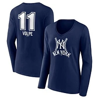 Women's Anthony Volpe Navy New York Yankees Fastball Player Name & Number Long Sleeve V-Neck T-Shirt