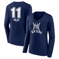 Women's Anthony Volpe Navy New York Yankees Fastball Player Name & Number Long Sleeve V-Neck T-Shirt