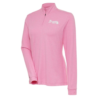 Women's Antigua  Pink Atlanta Braves Mentor Quarter-Zip Pullover Top