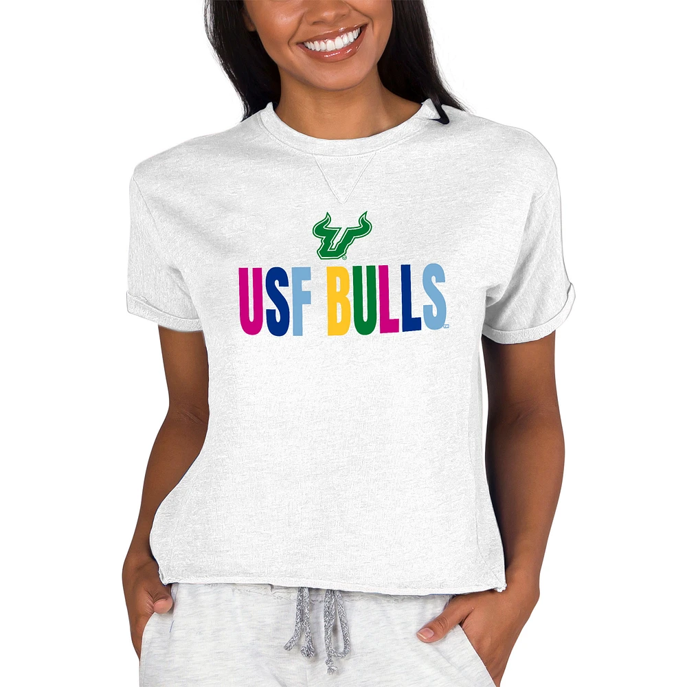 Women's Concepts Sport Oatmeal South Florida Bulls Tri-Blend Mainstream Terry Short Sleeve Sweatshirt Top