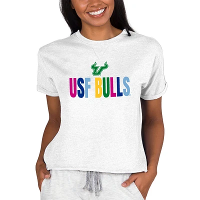 Women's Concepts Sport Oatmeal South Florida Bulls Tri-Blend Mainstream Terry Short Sleeve Sweatshirt Top