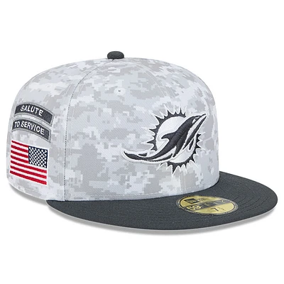 Men's New Era Arctic Camo/Graphite Miami Dolphins 2024 Salute To Service 59FIFTY Fitted Hat