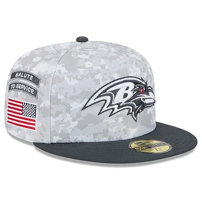 Men's New Era Arctic Camo/Graphite Baltimore Ravens 2024 Salute To Service 59FIFTY Fitted Hat